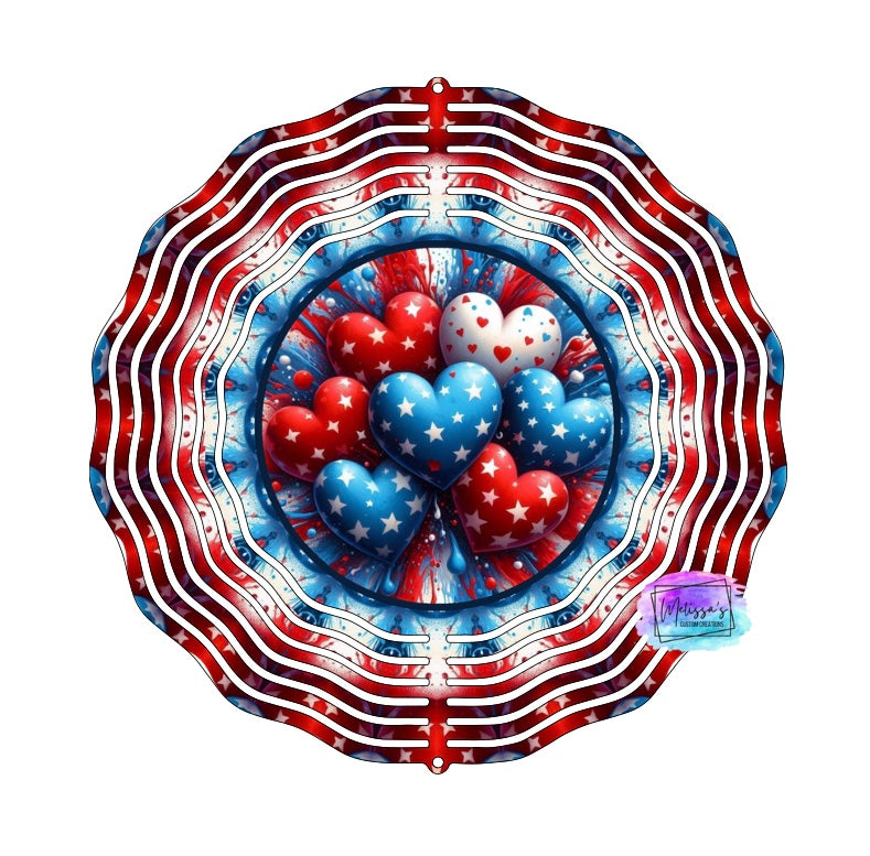 Patriotic Hearts Wind Spinner