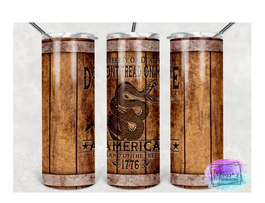 Don't Tread On Me Whiskey Barrel Tumbler