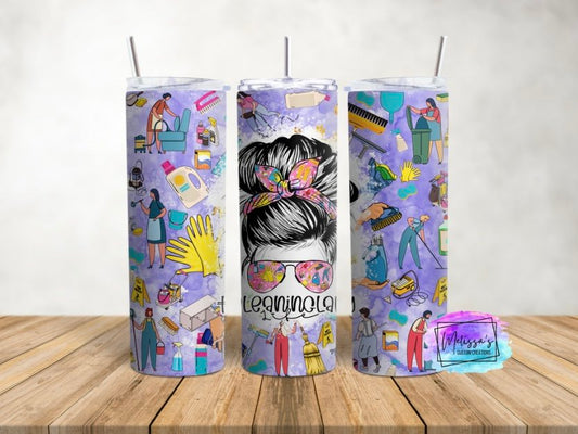 Cleaning Lady Life Messy Bun Tumbler (2 colors to choose from)