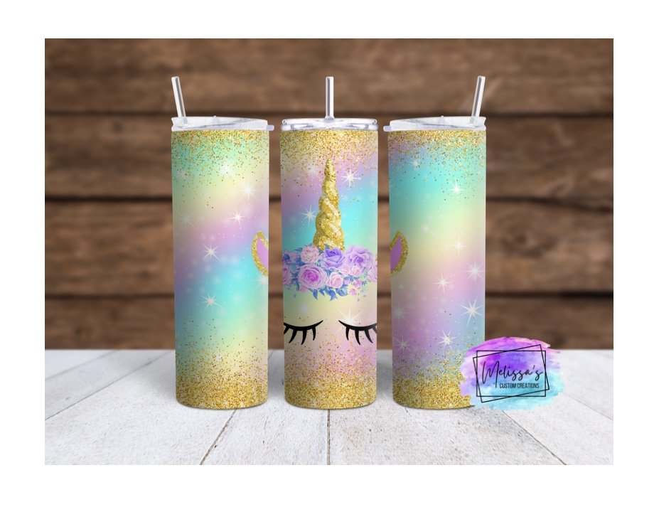 Unicorn Rainbow Gold Confetti Tumbler