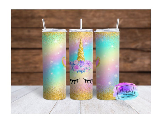 Unicorn Rainbow Gold Confetti Tumbler