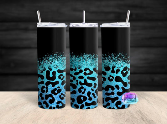 Black/Turquoise Leopard Print Sublimation Tumbler
