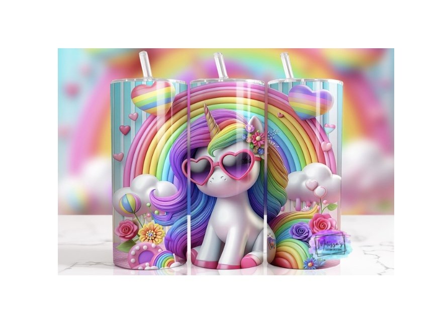 3D Rainbow Unicorn Sublimation Tumbler