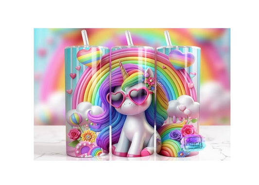 3D Rainbow Unicorn Sublimation Tumbler